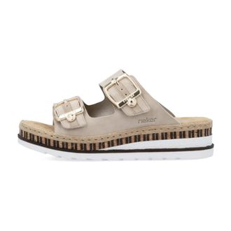 Rieker Comfortabele Leren Instap Sandaal - Dames - Sleehakken - Beige - 37 EU - Leer - Schoenen