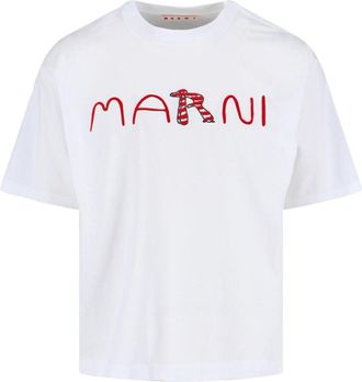 Marni Animal Alphabet Logo T-Shirt In White Cotton