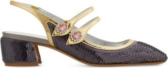 Ferragamo 40mm slingback pumps verfraaid met pailletten - Zilver