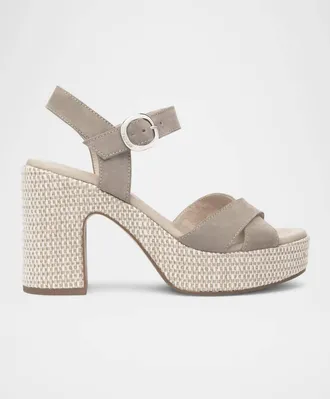 Nero Giardini Womens Suede Rafia Platform Heeled Sandal In Taupe