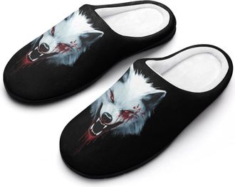 Generic Angry Wolf Cotton Womens Slip-on Slippers Winter Warm House Shoes with Rubber Sole for Home Office Hotel
