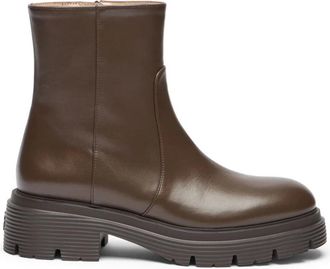 Stuart Weitzman Hudson Lite Zip Bootie - Dames - Enkellaarsjes - Bruin - 41 EU - Leer - Schoenen