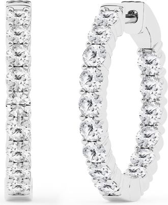 Grown Brilliance 2.00 Carat Round Lab Grown Inside Out Diamond Hoop Earrings in Sterling Silver, Color G+, Clarity SI