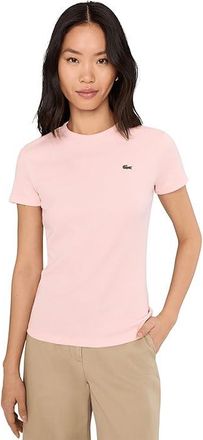 Lacoste Slim Fit Ribbed Cotton T-Shirt Womens Clothing Light Pink : 10 (EUR 42)