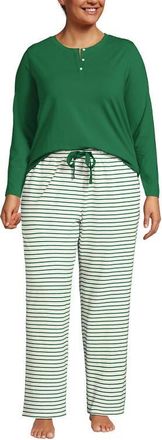 Lands End Petite Knit 2 Piece Pajama Set - Long Sleeve Top and Pants in Ivory/clover Simple Stripe at Nordstrom, Size 1X