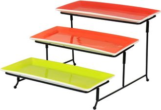 Gibson Home Crenshaw Hand Painted Stoneware 3-Tier Serving Set with Metal Rack color in Assorted at Nordstrom