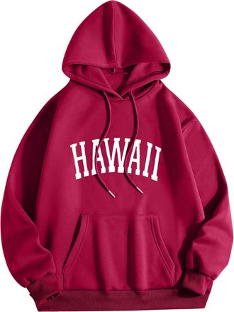 Generic Unisex Aesthetic Sweatshirt, Hawaii Letters Trendy Printed Hoodies For Women And Men Oversized Couples Long Sleeve Y2K Top With Pocket Pullover Hooded