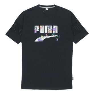 Puma (WMNS) PUMA Casual Sports Alphabet Printing Short Sleeve Black 597473-01