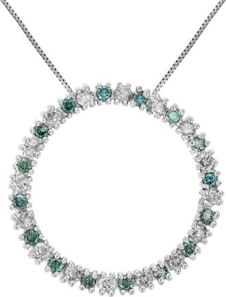 Vir Jewels 1/2 cttw Blue and White Diamond Circle Pendant Necklace 14K White Gold and Chain
