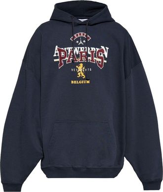 VETEMENTS logo-embroidered hoodie - men - Cotton - M - Blue