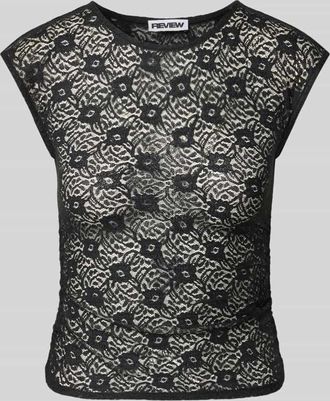 Review T-Shirt aus Spitze mit Raffung an der Seitennaht in Black, Gr&ouml;&szlig;e XL