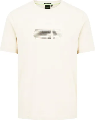 HUGO BOSS Heren-T-shirt met Unity Stripe-logo (Licht Beige)