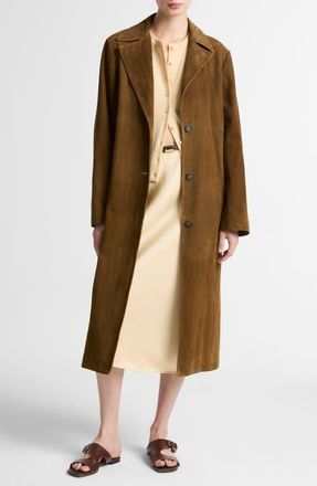 Vince Long Suede Coat in Wood Moss at Nordstrom, Size X-Small