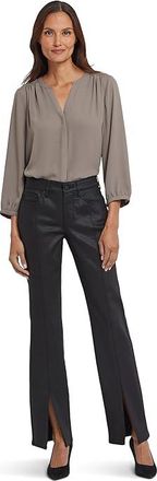 NYDJ Coated Marilyn Front Slit Straight Jeans in Black Coated Womens Jeans Black Coated : 10 32, Denim/Elastane/Lycra