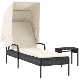 vidaXL Vidaxl - Tumbona Con Capota Y Mesa Rat&aacute;n Sint&eacute;tico Negro