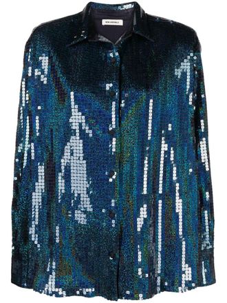 New Arrivals Colette sequinned long-sleeve shirt - Blue