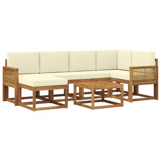 vidaXL Conjunto De Sof&aacute;s De Exterior Con Coj&iacute;n 7 Pcs Natural Y Crema Vidaxl