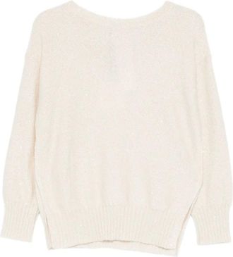 Monochrome Ennio trui met pailletten en ronde hals - Beige