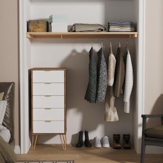 Welcome Furniture Breda Ready Assembled 5 Drawer Tallboy in White Matt & Vintage Oak - Welcome Furniture | TJ Hughes