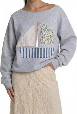Anna Kaci Long Sleeve Top With Sailboat Appliqu&eacute; In Grey