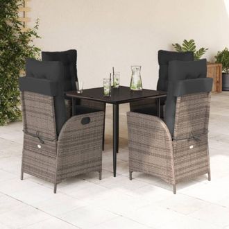 vidaXL Set Comedor De Jard&iacute;n 5 Piezas Con Cojines Rat&aacute;n Sint&eacute;tico Gris Vidaxl