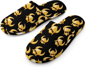 Generic Golden Helmet Mens Cotton Slippers Memory Foam Comfort House Shoes Winter Indoor Slipper for Hotel Casa Spa