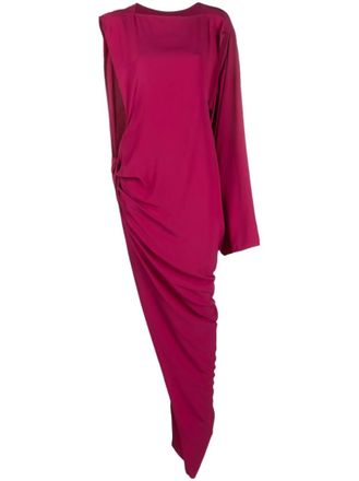 Rick Owens Fuchsia Long One-shoulder Draped Silk Blend Dress