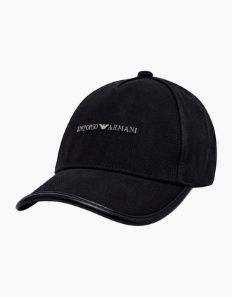 Emporio Armani Mens Metal Logo Textured Navy Cap - Size: ONE size