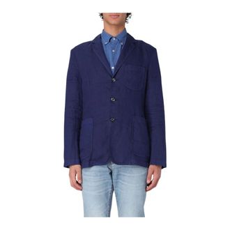 Aspesi Blazers, male, Blue, Size: XL Blue Linen Blazer Patch Pockets