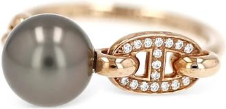 Herm&egrave;s Anello Albertine in oro rosa con perle anni 2000