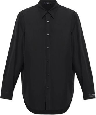 Balmain Shirt met manchetpatch - Heren - Zakelijke Overhemden - Zwart - 3XL - Katoen - Overhemden