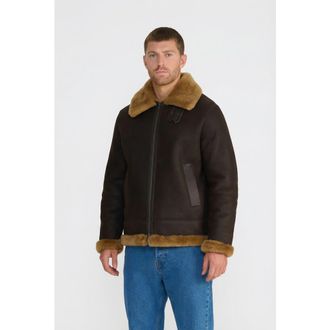 FURNIQ Rupert Suede Shearling Aviator Jacket in Brown at Nordstrom, Size X-Large