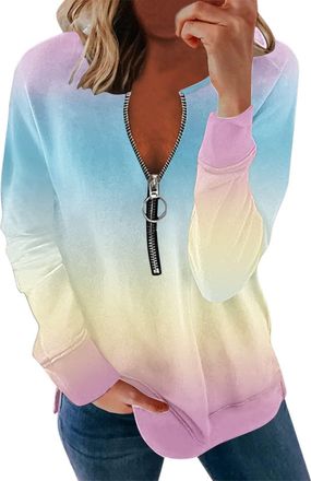 Generic Womens Half Zip Shirts Long Sleeve Tops Striped Printed Jumpers Loose Fit Comfy Blouse Shirts UK Sale Ladies Casual Tunic Top Best Friends Tee Shirts