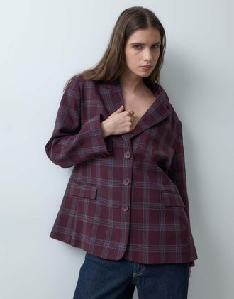 Asos blazer sartoriale oversize con spalle strutturate in tartan-Marrone