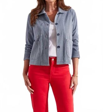 Tribal Long Sleeve Button Up Jacket In Jet Blue Stripe