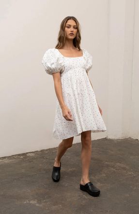 Moon River Moon River Maxi Dress Women White Polka Dot Balloon Sleeve Square Neck FROG347