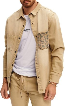 SER.O.YA Marcus Oversize Distressed Stretch Denim Snap-Up Shirt Jacket in Savannah at Nordstrom, Size Medium