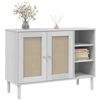Berkfield Home Sideboard SENJA Rattan Look White 112x40x80cm Solid Wood Pine | Size: 112 x 40 x 80 cm