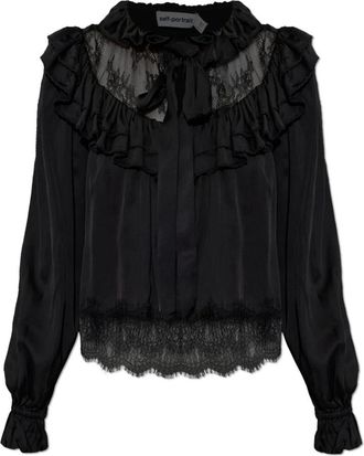 Self Portrait Shirts, female, Black, Size: XS Shirt With Lace Trim