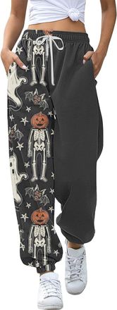 Generic Womens Halloween Jogger Sweatpants Tracksuit Jogging Bottoms Pumpkin Ghost Skull Funny Graphic Printed Activewear Trousers Loose Straight Leg Drawstri