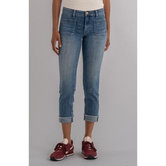 Kut from the Kloth Amy Frayed Patch Pocket Mid Rise Crop Slim Straight Leg Jeans in Attractive at Nordstrom, Size 14