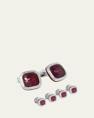 Tateossian Mens Ruby Doublet Cufflink Shirt Stud Set