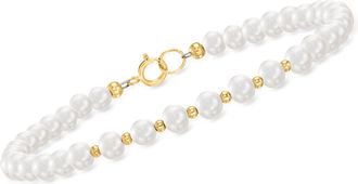 Canaria Canaria 4-5mm Cultured Pearl and 10kt Yellow Gold Bead Bracelet
