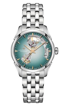 Hamilton Jazzmaster Open Heart Automatic Bracelet Watch, 36mm in Turquoise at Nordstrom