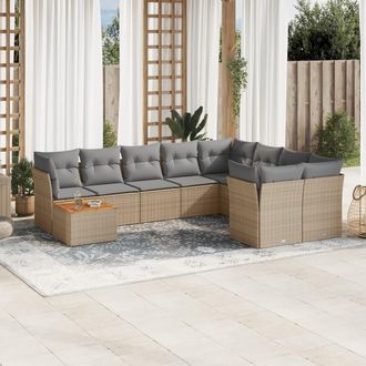 vidaXL Juego De Sof&aacute;s Jard&iacute;n Con Cojines Beige 10 Pzas Rat&aacute;n Sint&eacute;tico Vidaxl