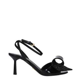 Prada Black Leather Stiletto Heel Womens Sandals