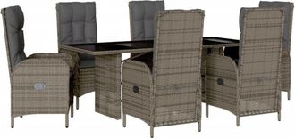 vidaXL Set Comedor Jard&iacute;n 7 Pzas Y Cojines Rat&aacute;n Sint&eacute;tico Gris Vidaxl