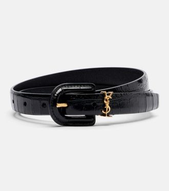 Saint Laurent Cassandre croc-effect leather belt