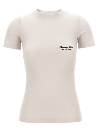 Balenciaga White Logo Embroidery T-shirt