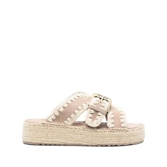 Mou Sliders, female, Beige, Size: 10 US Beige Leather Sandals with Rubber Sole